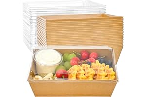 Ocmoiy 8 x 6 Inch Charcuterie Boxes with Clear Lids, 20 Pack To Go Paper Food Containers Disposable Bakery Boxes for Cake Slice, Cupcakes, Sandwiches, Cocoa Bombs (Brown)