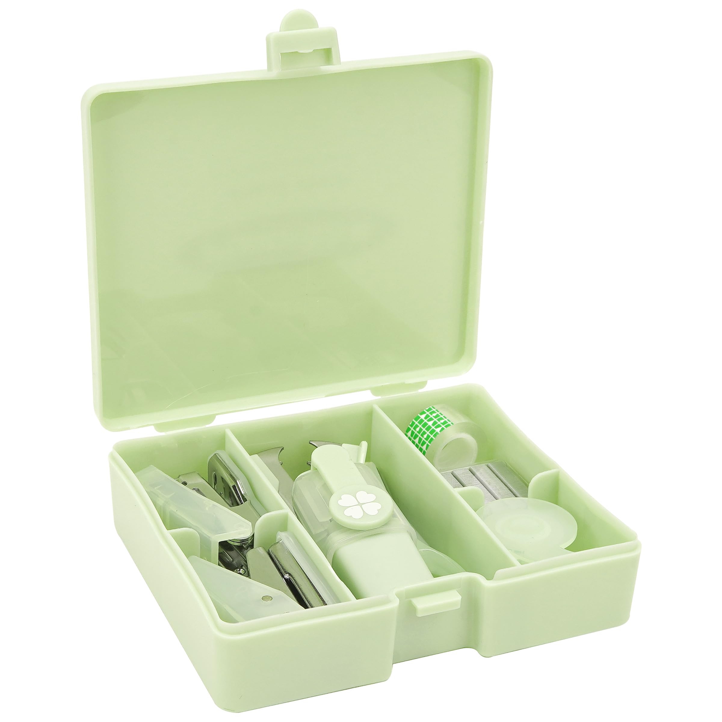 Photo 1 of HannaFires 8PCS Office Supplies Kit Set- Mini Size for Portability, Convenient and Efficient Office Work and Gifts, Student, Teacher, School, Back to School, Hole Punch, Portable Stap (Green)