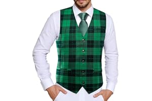 Hi-Tie Men's Suit Vest Plaid Checks V-neck Single Breasted Formal Business Wedding for Tuxedo Dress Waistcoat