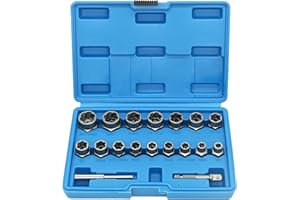 GMTOOLS 18-Piece Screw Puller Kit, Multi-Spline Hex Head, 3/8 Inch Drive Easy Removal Bolt Puller Kit for Removing Stripped, Rounded, Damaged, Broken, Screws and Bolts Removal Kit
