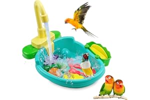 E-Greetshopping Pet Parrots Bathtub,Bath Tub for Bird Parrot with Faucet,Bird Bathtub Swimming Pool Toy Bath Shower Water Dispenser for Canary,Love Bird,Goldfinch