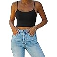 REORIA Women's Sexy Adjustable Spaghetti Strap Double Lined Seamless Camisole Tank Yoga Basic Crop Tops