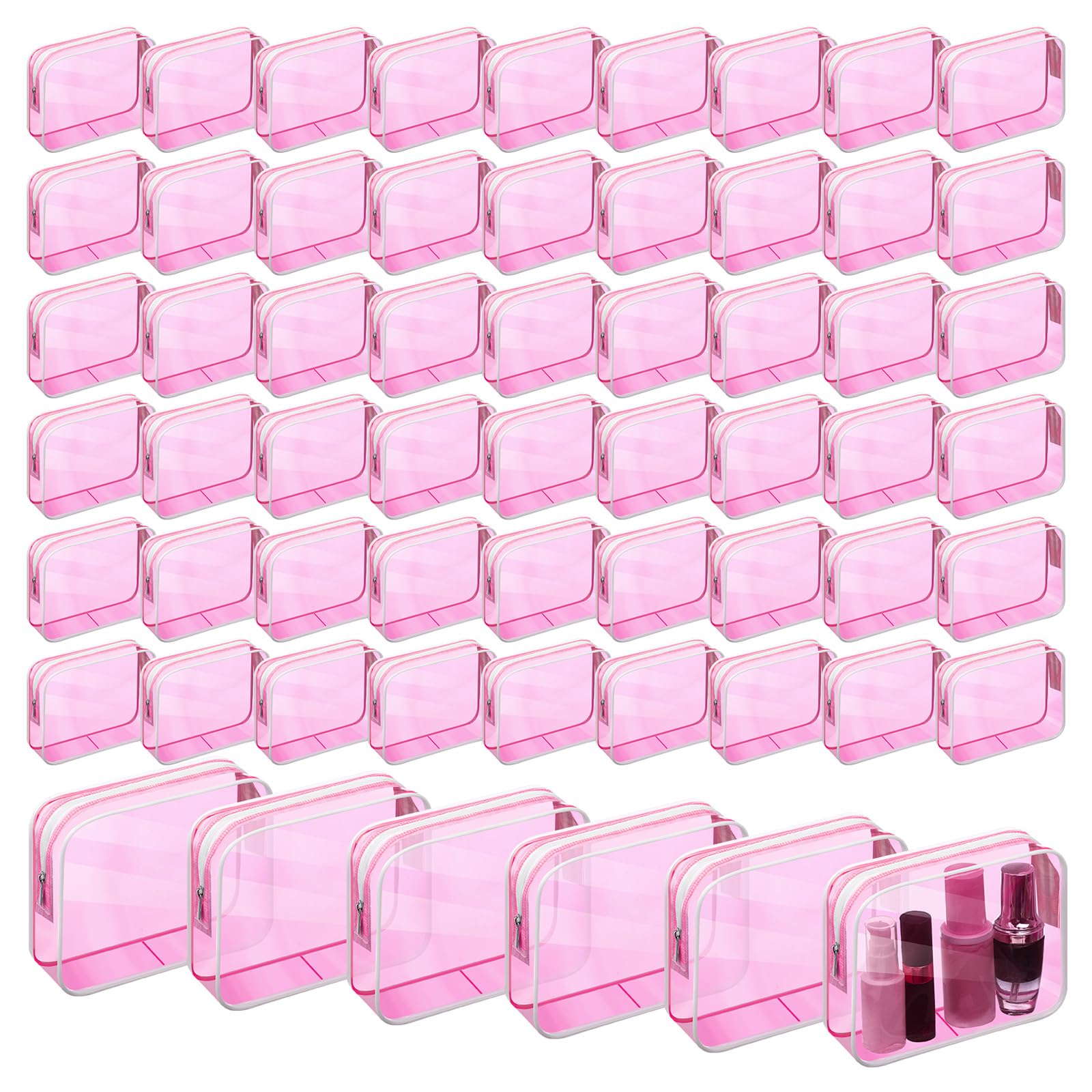 Photo 1 of Cunno 60 Pcs Clear Toiletry Bag TSA Approved Cosmetic Bag Bulk Makeup Bag Travel Carry Airport Airline Compliant Bag for Women Men Summer Vacation Salon Mother Gift(Fluorescent Pink) 