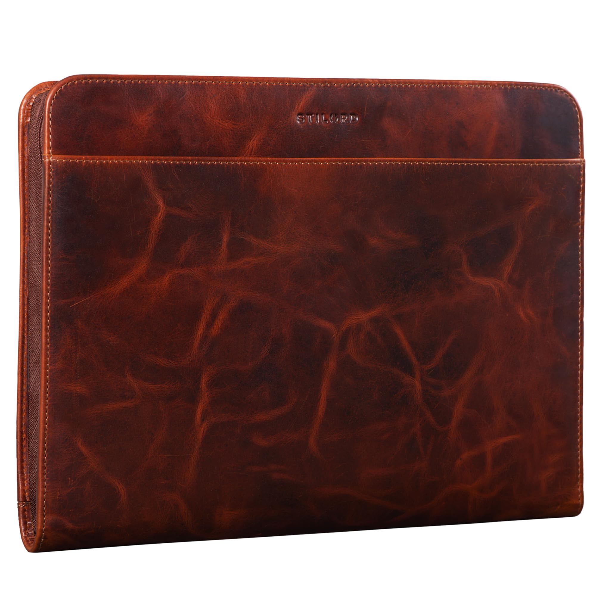 STILORD 'Massimo' Conference Folder Leather Large 13,3 inch Vintage Notebook for MacBook Case Bag Cover Briefcase, Colour:Milano - Brown