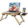 Foldable Laptop Bed Desk with Mouse Pad, Adjustable Folding Bamboo Tray Lap Stand Table for Work Breakfast College Students