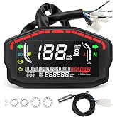 JAFOWSEY Motorcycle Speedometer Kit Digital Universal All in One 9-16V | Motorcycle Dashboard with 0-14k RPM, Odo, Trip, Indicator Light, 1-6 Gear, Fuel Level, Water Temp, Clock, MPH/Kmh, Anti-Glare