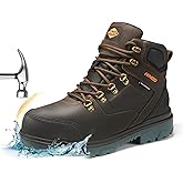 NINGO Mens Steel Toe Work Boots, Waterproof Heavy-Duty Safety Boots with Puncture Protection Oil & Slip Resistant, Steel Toe Work Shoes with Breathable Lining EH Protection for Construction Industrial