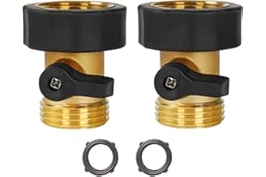 Xiny Tool Garden Hose Shut Off Valve, 2 Pack 3/4 Inch Heavy Duty Solid Brass Garden Hose Connector, Water Shut Off Valve with 2 Extra Rubber Washers