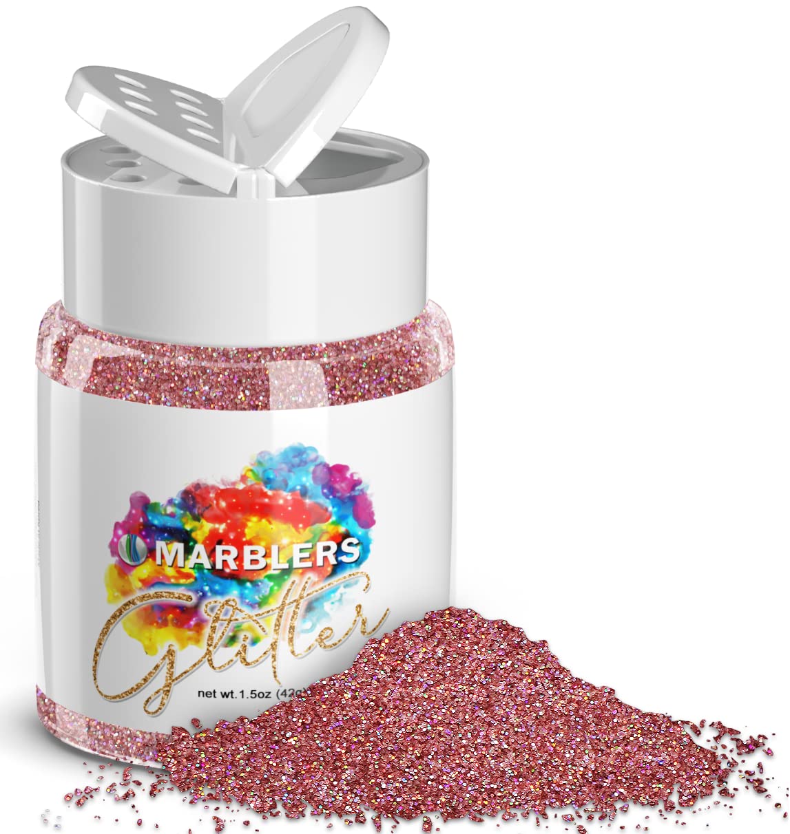MARBLERS Holographic Glitter [Holo Pink Rose] 1.5oz (42g) | Fine | Non-Toxic, Vegan, Cruelty-Free | Face, Body, Eyeshadow, Hair, Festival, Party Makeup | Nail Art, Polish, Resin, Tumbler, Slime, Craft — image 1