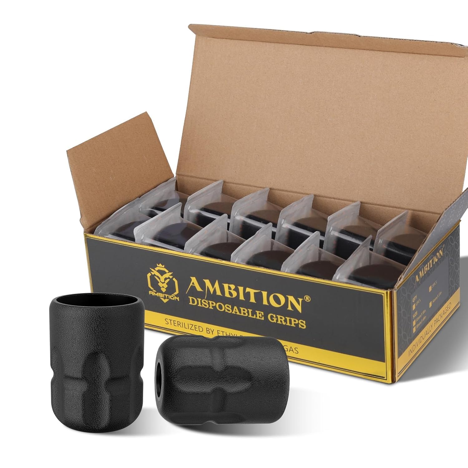 Ambition Soldier P2 Disposable Tattoo Grips - 12Pcs 38mm Professional Tattoo Rubber Grip Cover with Click Adjust System Supply for Rotary Soldier, Zetton, Torped & Shura Tattoo Pen Machine Gun — image 1