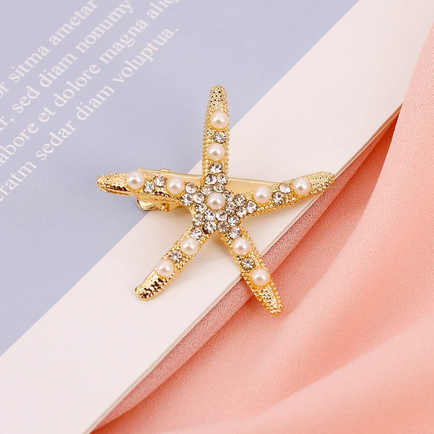 2 Pcs Starfish Hair Clip Pins Sea Beach Hair Barrettes Accessories Metal Flower Girl Accessories for Wedding (Gold)