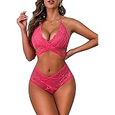 Donnalla Women Sexy Lingerie Set Two Piece Lace Bra and Panty Set Bralette Sleepwear
