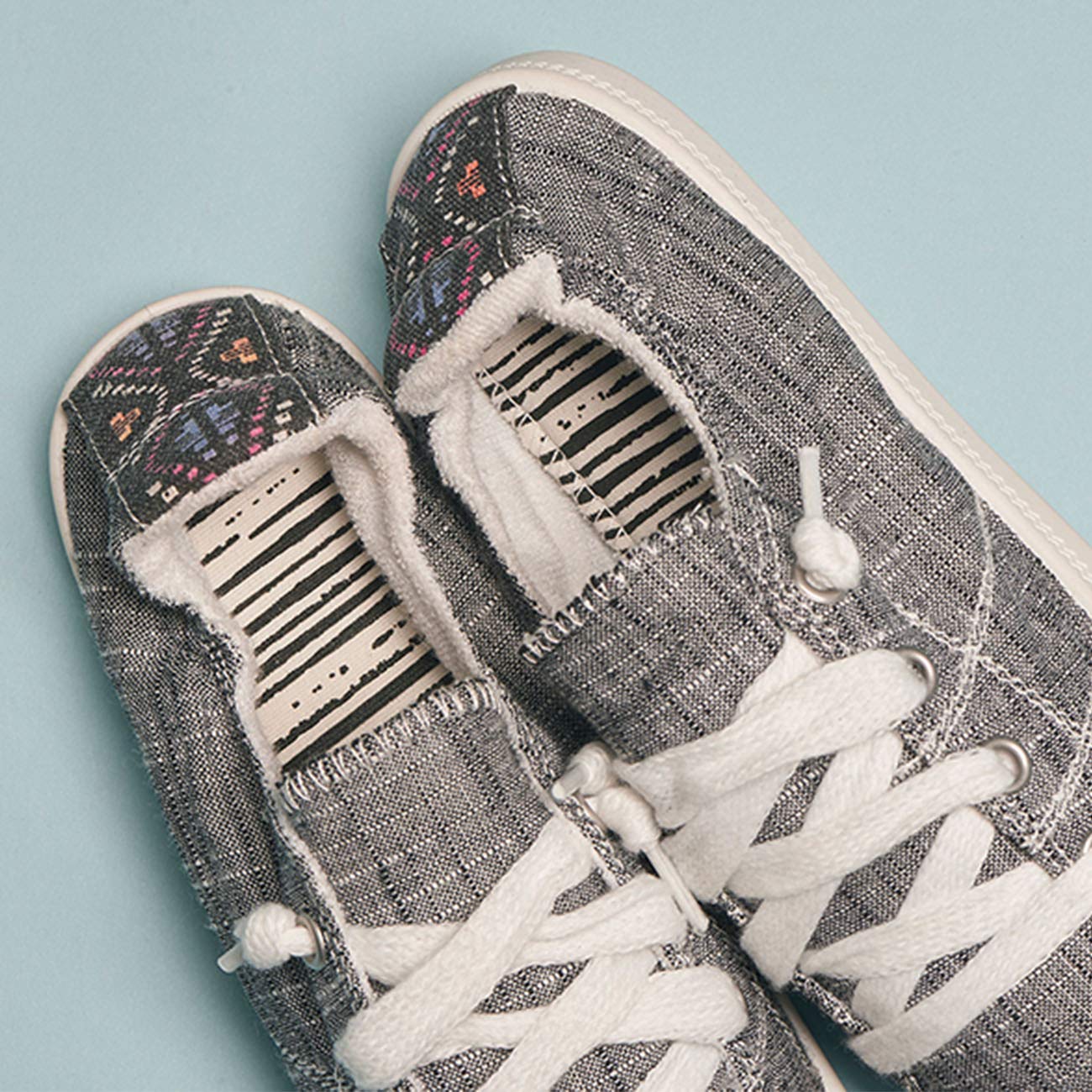 FIRENGOLI Women\'s Slip On Trainers Casual Sneakers Lace Up Flat Shoes Canvas Loafers (5 UK,Grey)