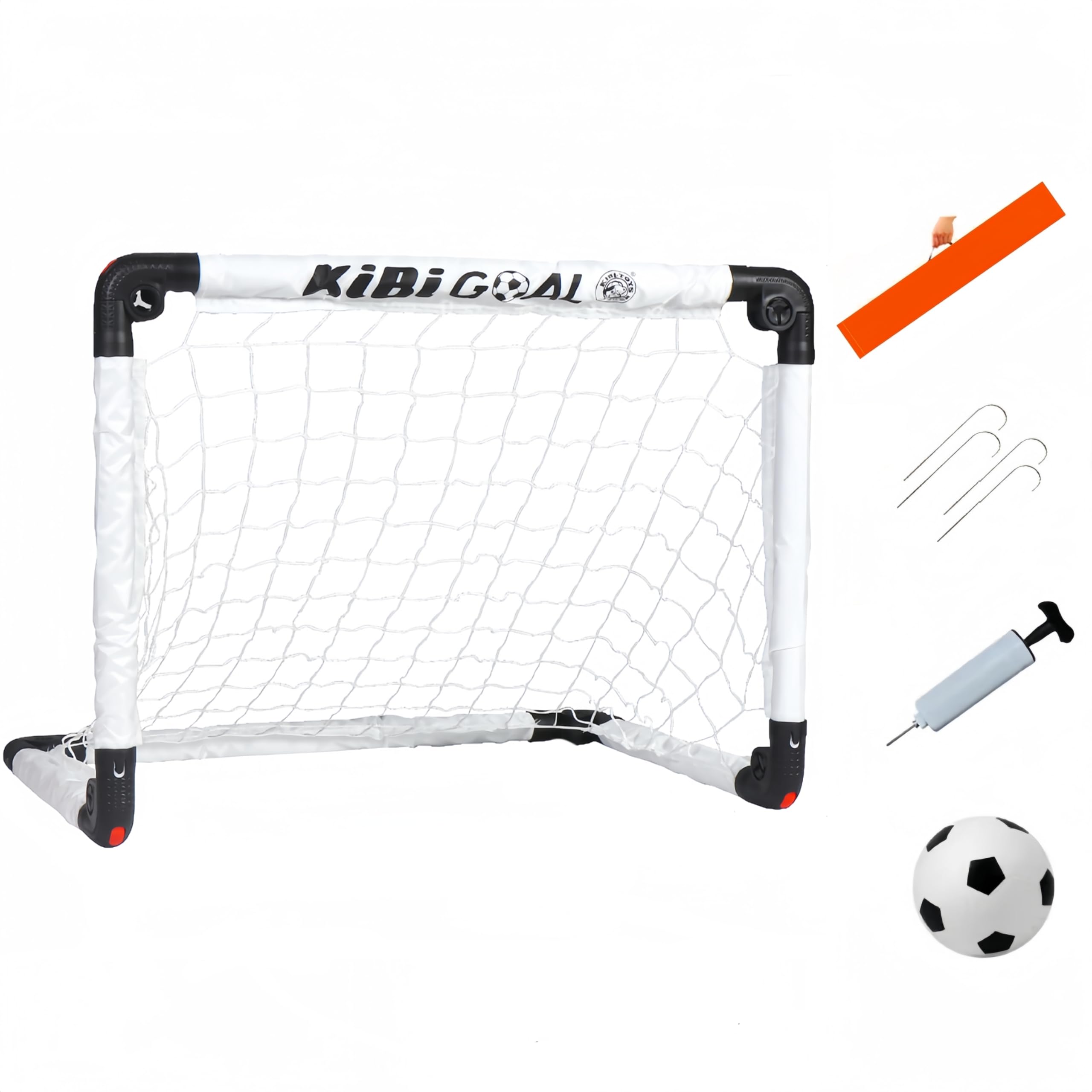 KiBiGOAL Toddler Football Goal Set, Toddlers Ball 13cm + Mini Portable Foldable Goal 23.62in x 17.72in White Set, Toddler Goal for Indoor + Outdoor + Garden, Small Football Toy Gift for Toddlers