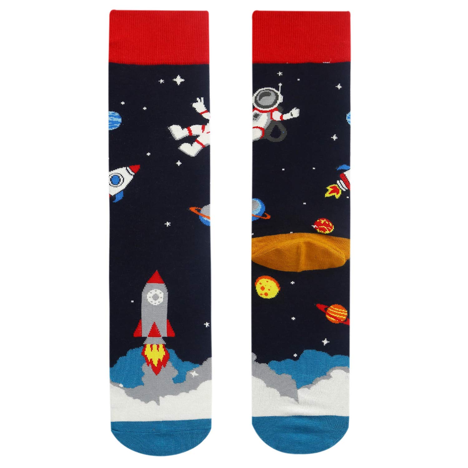 Mens Space Novelty Crew Socks Funny Crazy Socks Alien Astronaut Planet Pizza Casual Socks