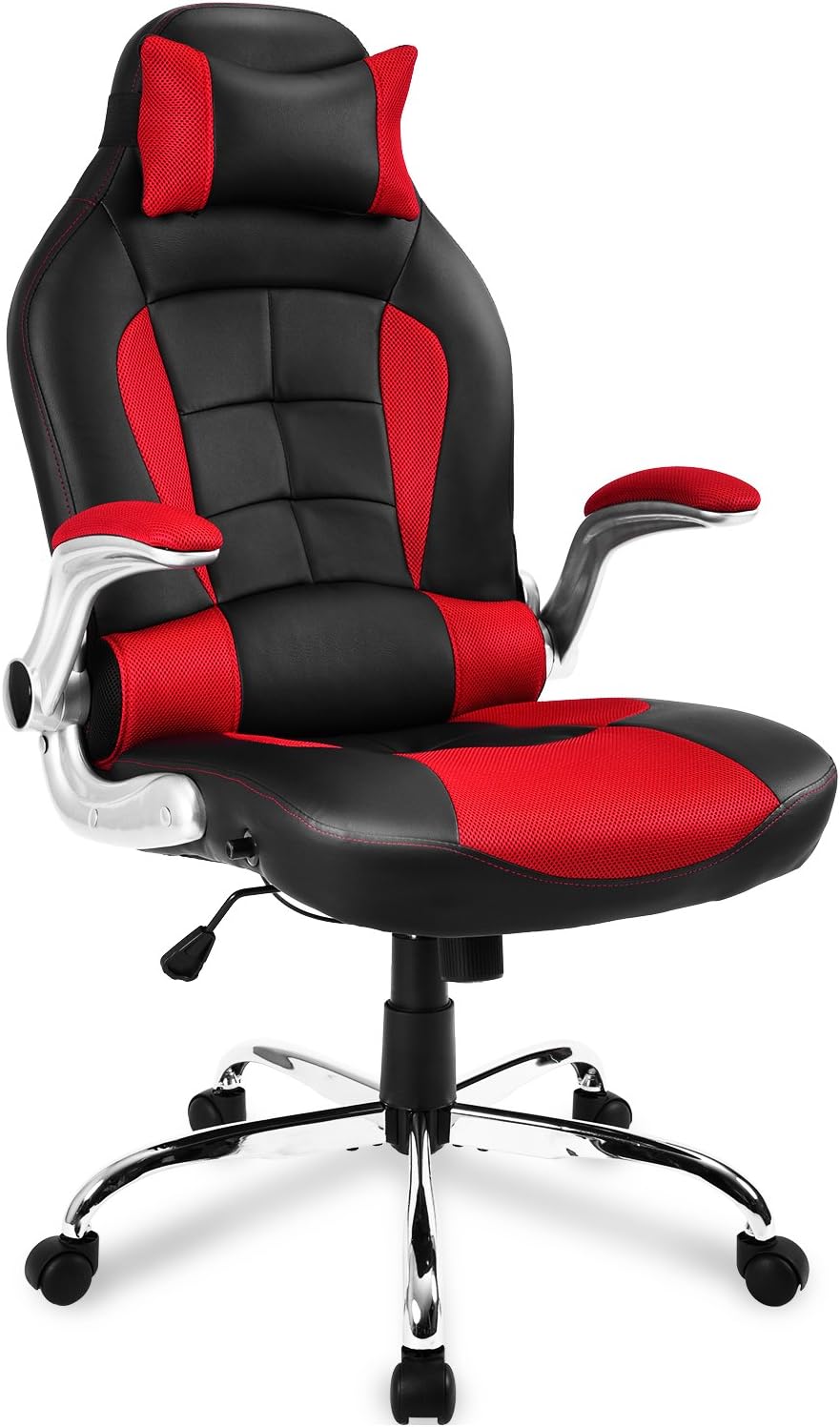 LIFE CARVER Stylish Devil's Eye Series High Back Racing Sport Gaming Chair Executive Swivel Desk Armchair PU Leather Lumbar support Computer Office Chair (red)