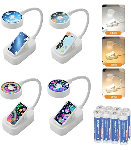 HONGUT Kids LED Clip-on Reading Light - USB Rechargeable, 3 Color Temperatures & Dimmable Brightness, Flexible Gooseneck, Magenta