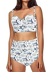 Howilath Women's Funny Sharks High Waisted Bikini