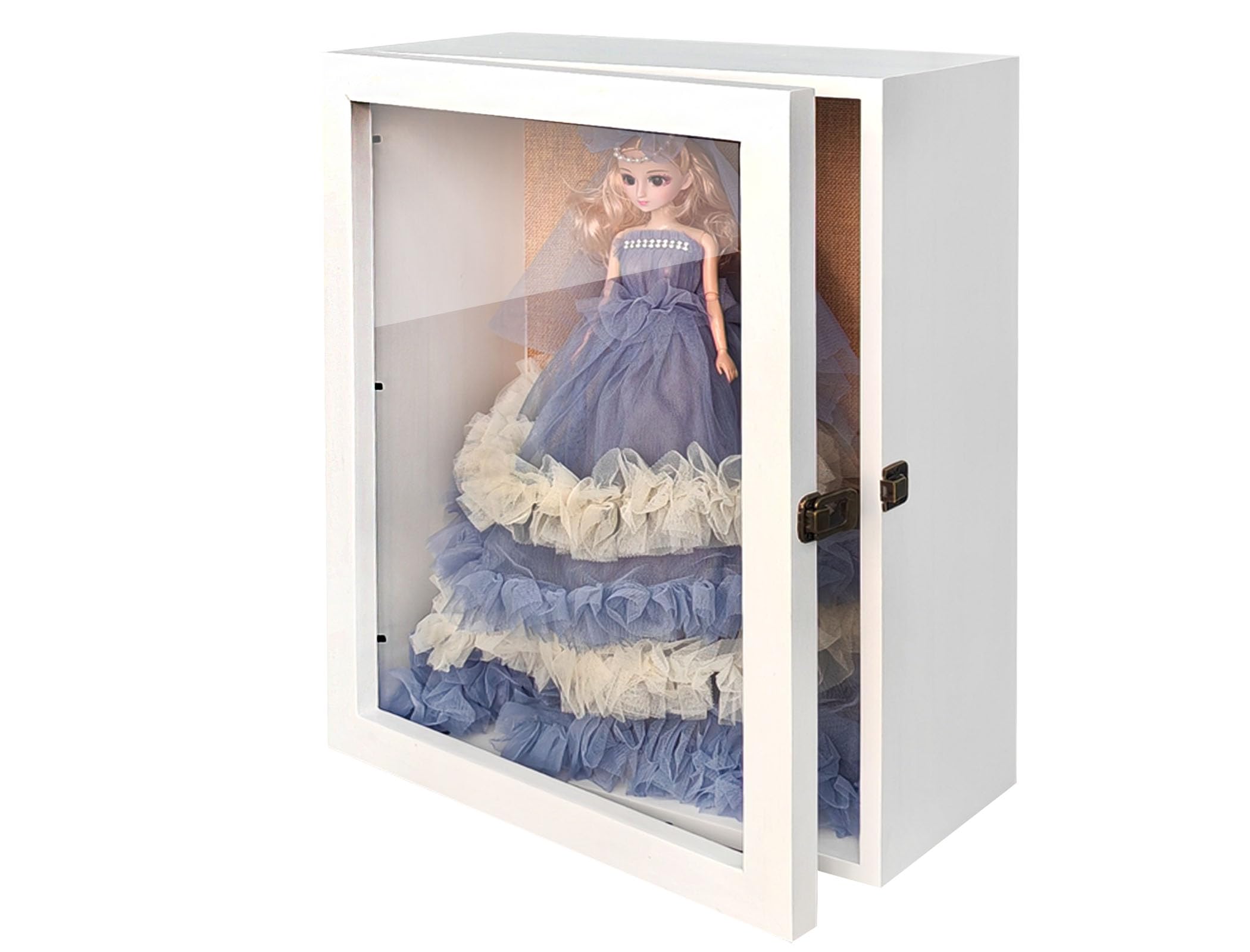 Photo 1 of 14x18 inch Super Deep Girl Doll Shadow Box, Extra Large Shadow Box, Doll Costume Display Box, Costume Designer Small Model Display Stand Box, Toys & Accessories Display Box (White)