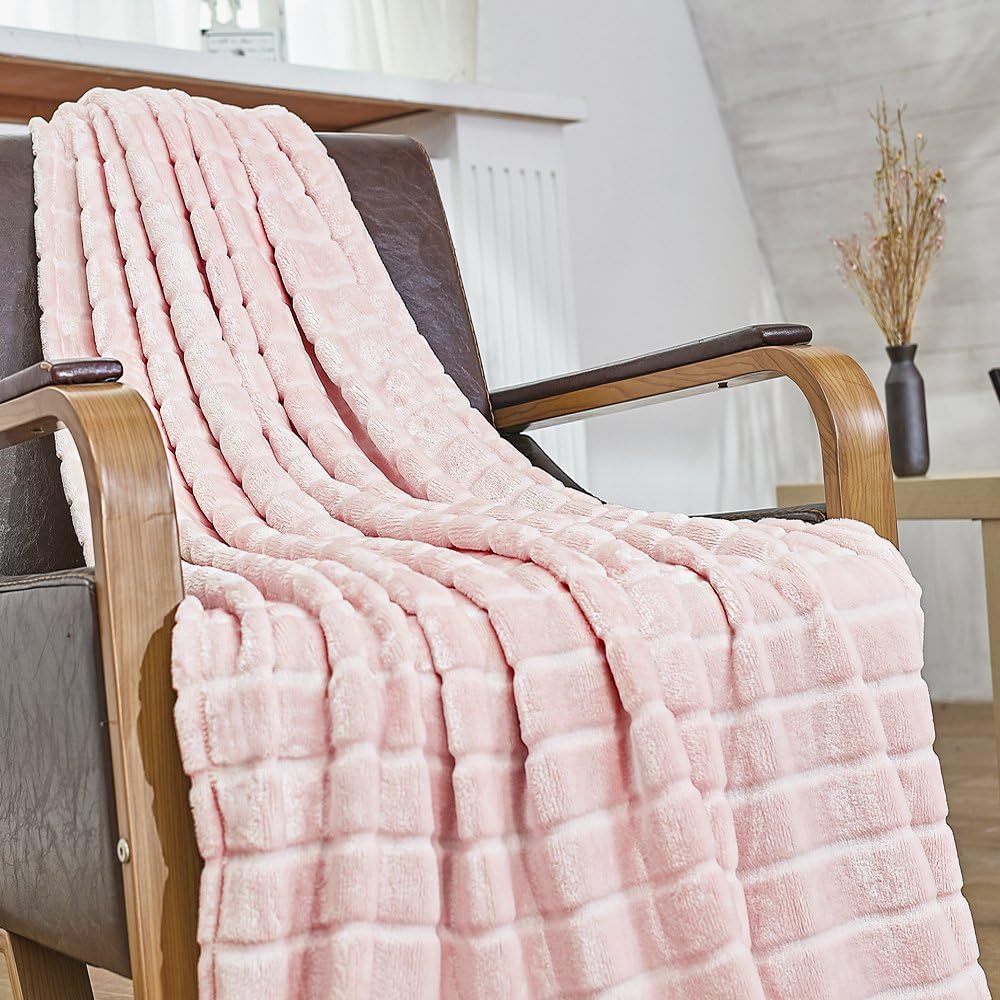 BertteThrow Blanket, 330 GSM Super Soft Lightweight Luxury Fleece Blankets for Couch Sofa Bed Ultra Luxurious Warm and Cozy for All Seasons, 50"x 60", Pink- 4 Pack