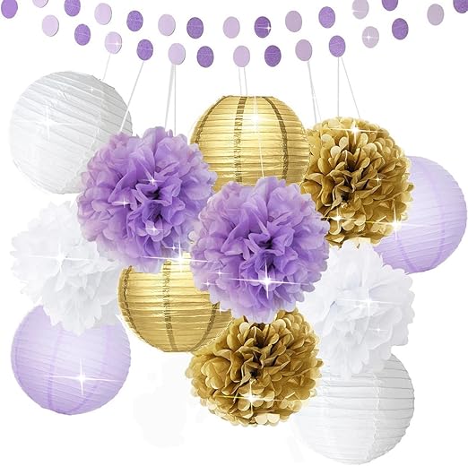 Amazon Com Bridal Shower Decorations 14pcs White Purple Gold