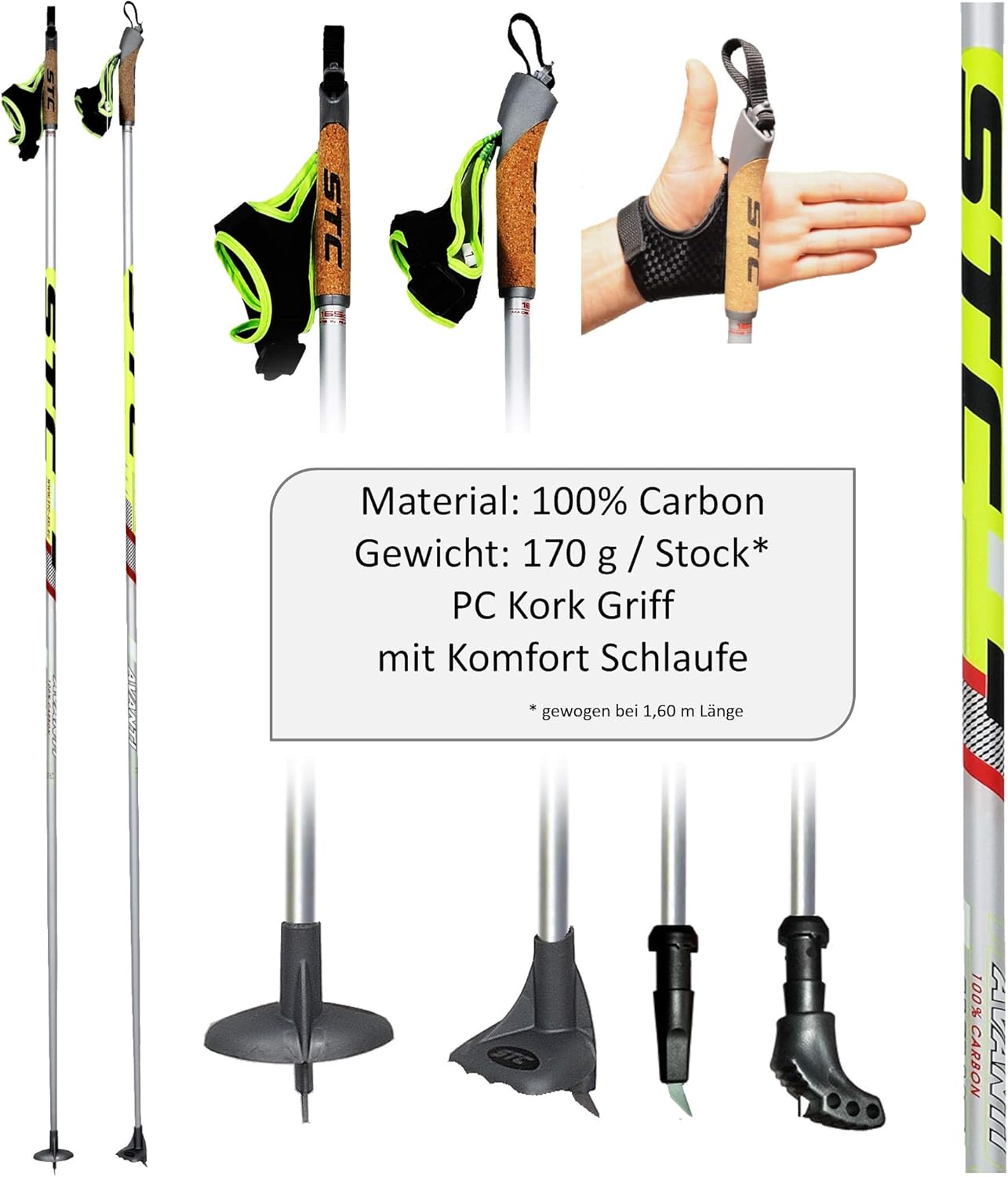 STC Avanti 100% Carbon Langlaufstock Skating Roller Stöcke Rollski ...