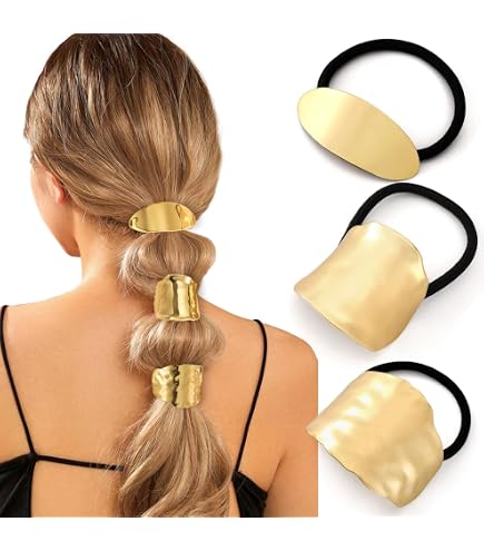 Amazon.com : 3PCS Gold Hair Ties, Metal Hair Ties for Thick  display picture 1