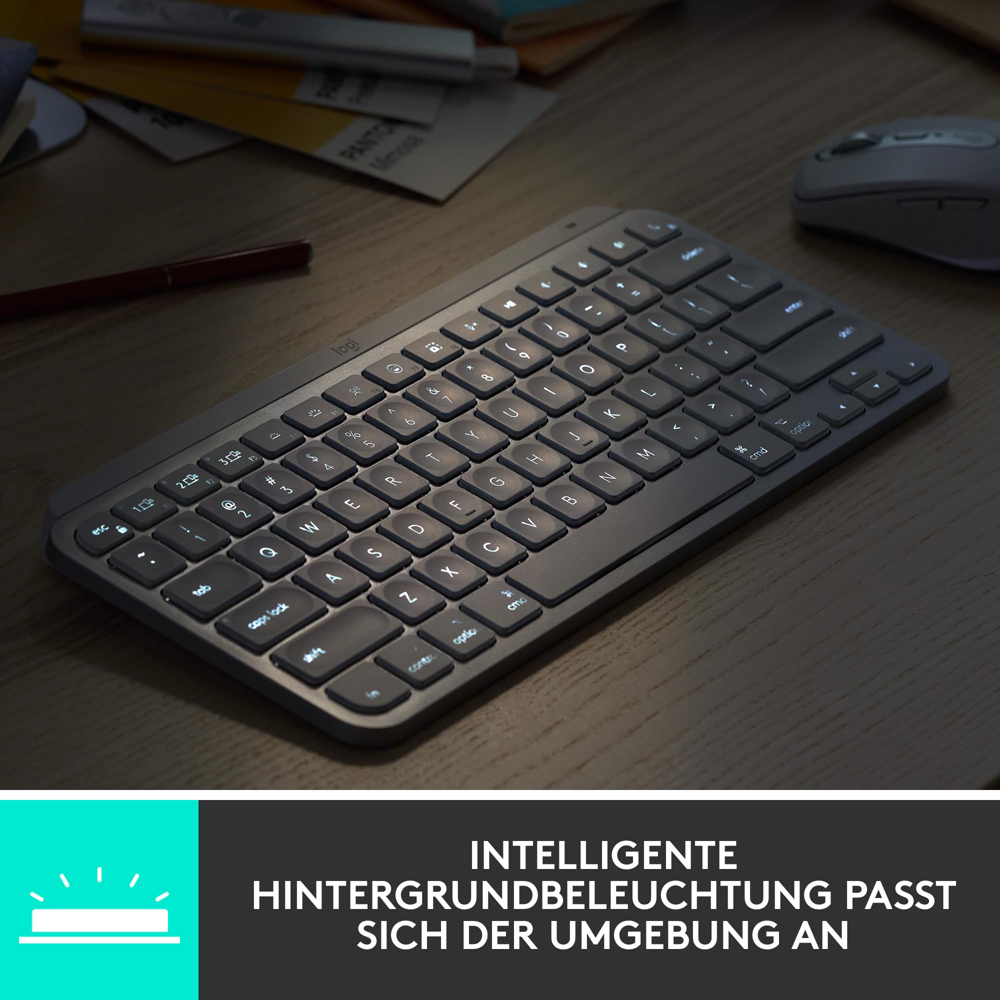 Logitech MX Keys Mini Kabellose Tastatur, Kompakt, Bluetooth, Hintergrundbeleuchtung, USB-C, Kompatibel mit Apple macOS, iOS, Windows, Linux, Android, Metallgehäuse - Dunkelgrau 5