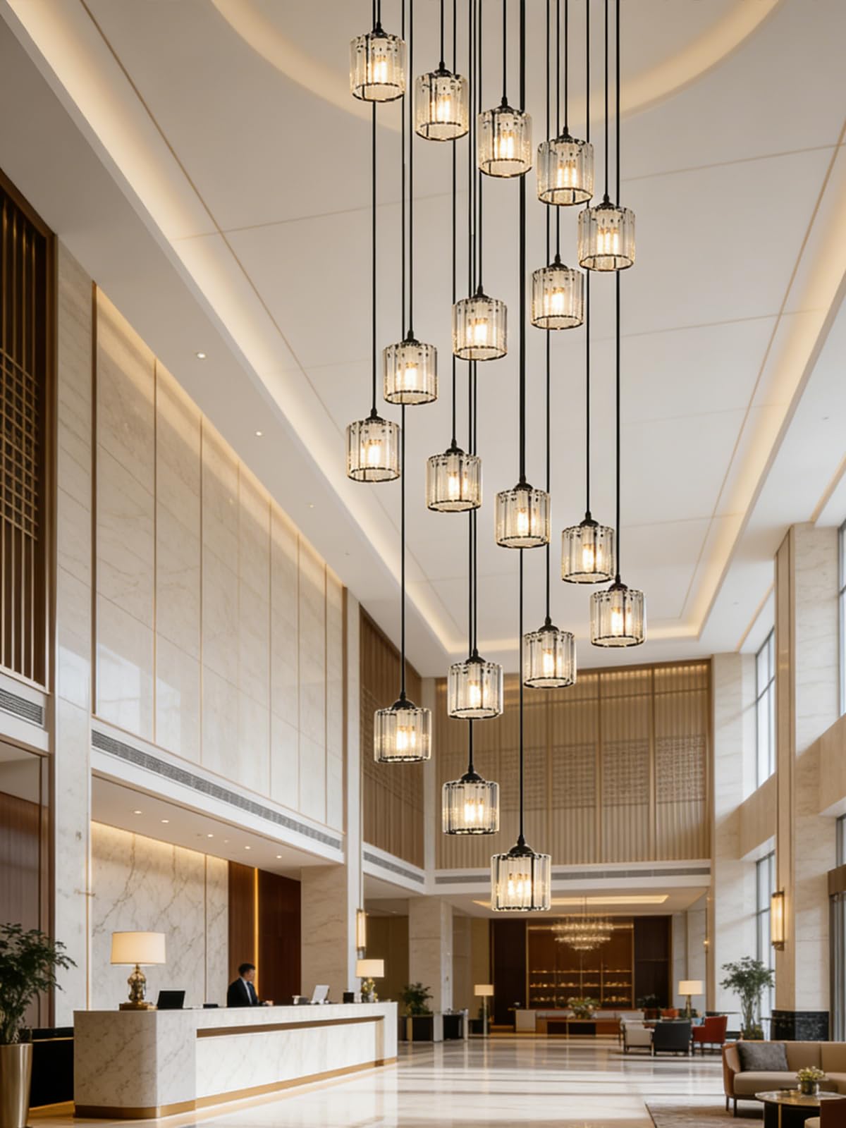 Photo 1 of Meimond Long Chandeliers for High Ceilings,Modern Crystal Pendant Light,Raindrop Drop Lamp,Hanging Flush Mount Lighting Fixtures for Spiral Staircase,Foyer,Entryway,Living Room,Black (18 Lights)