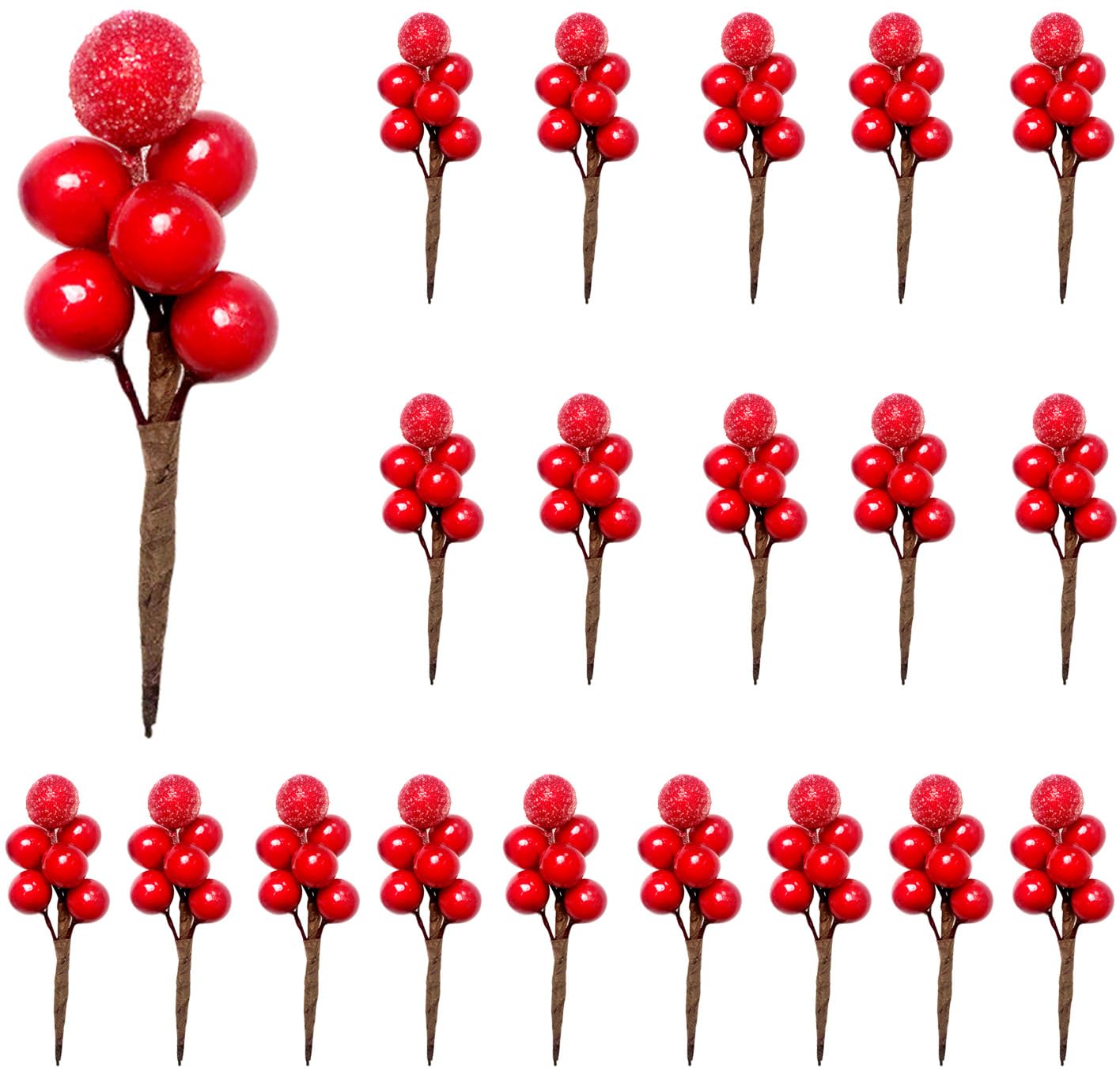 RXXR 20pcs Christmas Artificial Red Berries Stems Red Berry Fruits Picks Picks Holly Berries Branches for Christmas Tree Xmas Wreath Crafts Wedding Season Winter Home Decoration