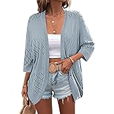 Zeagoo Womens 2026 Lightweight Crochet Cardigan Sweaters Open Front 3/4 Sleeve Knit Kimono Summer Boho Cover Up