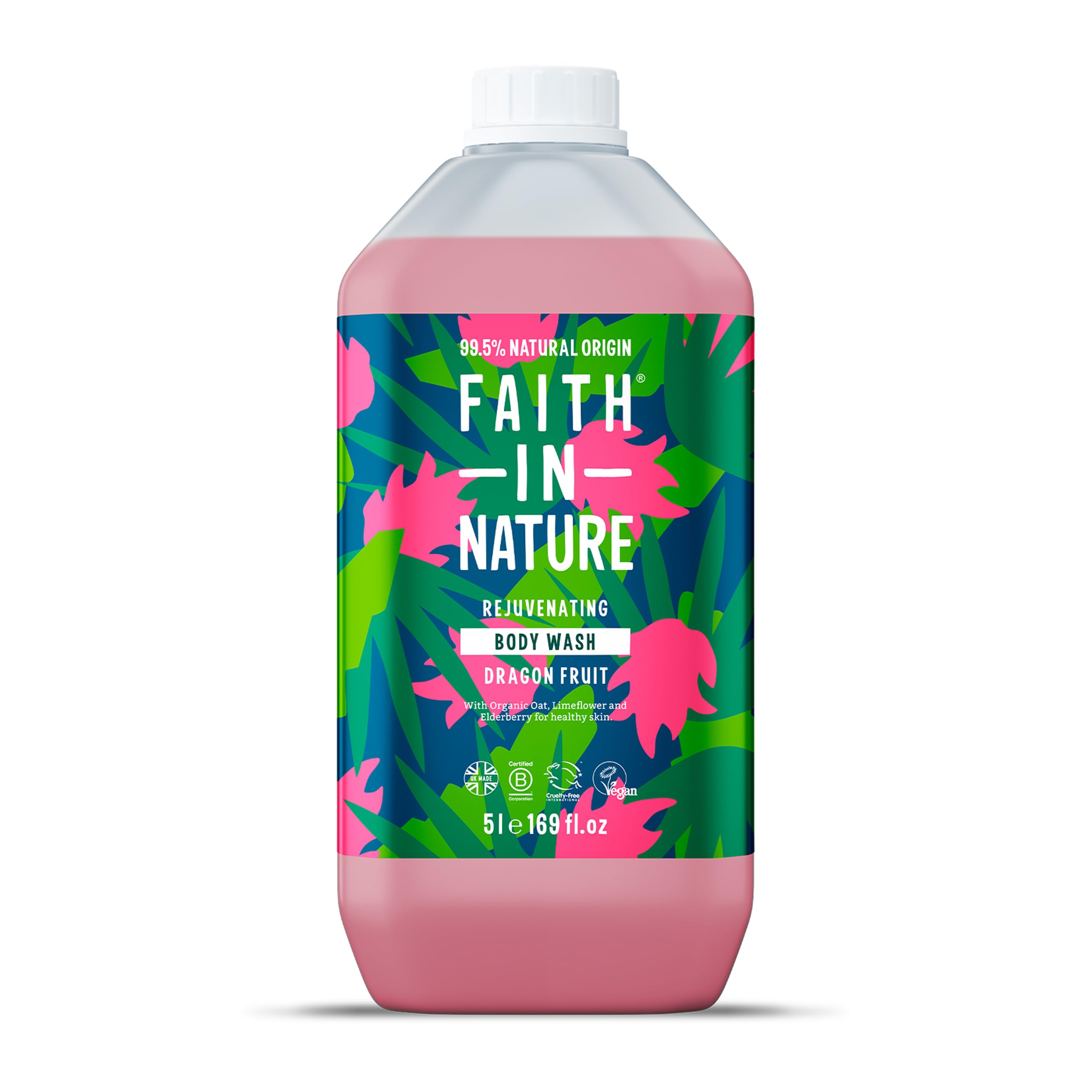 Faith In Nature Natural Dragon Fruit Body Wash, Rejuvenating Shower Gel, Vegan & Cruelty Free, No SLS or Parabens, 5L Refill Pack