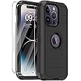 Annymall for iPhone 14 Pro Case with 2 Screen Protector,Full Body Shockproof Drop Protection Dust Proof Heavy Duty 3-Layer Rugged Durable Military Grade Cover for Apple iPhone 14 Pro 6.1" (Black)