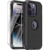 Annymall for iPhone 14 Pro Max Case with 2 Screen Protector,Full Body Shockproof Drop Protection Dust Proof Heavy Duty 3-Layer Military Rugged Durable Cover for Apple iPhone 14 Pro Max 6.7" (Black)