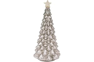 Diahom Tabletop Christmas Tree Mercury Glass Timer Lighted Silver Xmas Trees with Star Topper Table Centerpiece Mantel Window Decorations Home Decor