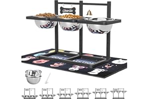 SHAINFUN Elevated Dog Bowls Stand for Medium/Large Dogs with Mat, 6 Height Adjustable Raised Dog Bowl, Three 58oz Food Water Bowls