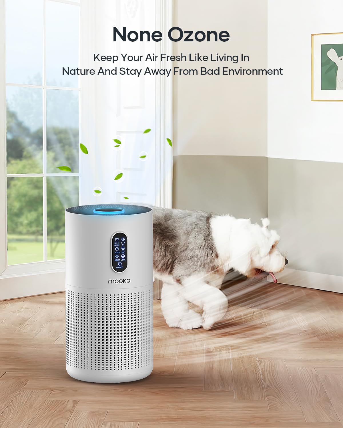 Air Purifiers for Home Large Room up to 1500 ft², MOOKA HEPA Air Purifier for Home Pets Hair in Bedroom with Aromatherapy, Air Filter Cleaner for Dorm, Pets, Office, 20dB, Night Light, B-D03, White