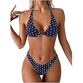 WDIRARA Women's Polka Dots Bikini Set Halter Triangle Swimsuit 2 Piece Bathing Suit