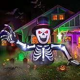 10FT Giant Halloween Inflatable Skeleton with Top Hat, Crawling Yard Decor | Halloween Inflatables Outdoor Decorations, Breathing Red Eye Glow Effect, 210T Waterproof Polyester, Buried Skeleton Scene