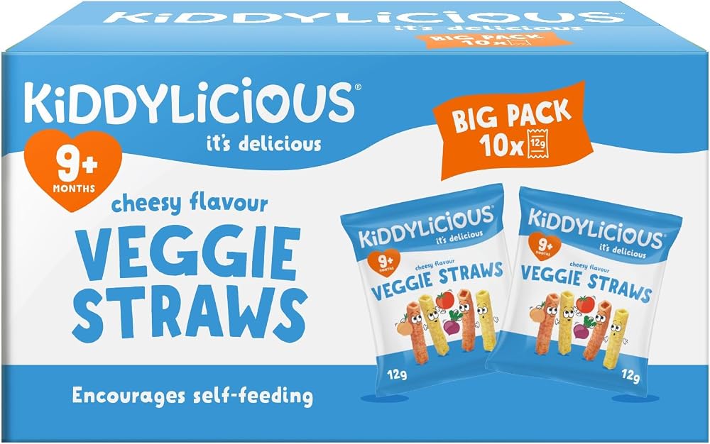 Kiddylicious Cheesy Veggie Straws Box 10 Packs Baby Snacks 9+ Months