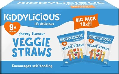 Kiddylicious Cheesy Veggie Straws Box 10 Packs Baby Snacks 9+ Months