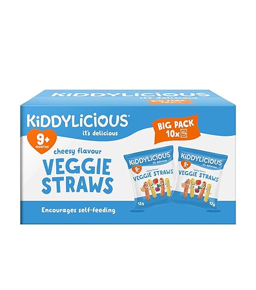 Kiddylicious Cheesy Veggie Straws Box - Delicious Snacks for Kids - Suitable for 9+ Months - 10 Packs