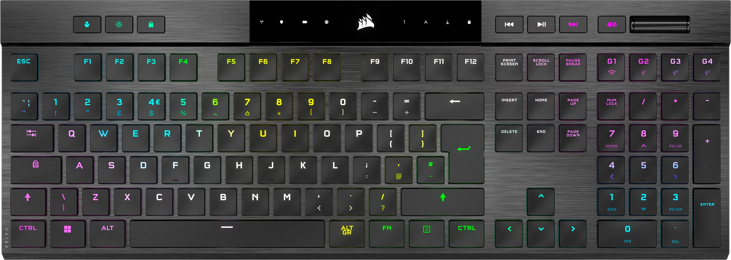 Corsair K100 AIR RGB Mechanical Gaming Keyboard - Ultra-Thin, Sub-1ms SLIPSTREAM WIRELESS, Low-Latency Bluetooth, CHERRY MX Ultra Low Profile Keyswitches - UK Layout, QWERTY - Black