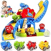 Marstone Toddler Toys 1 2 Year Old Boy Gifts: Dinosaur Slide with 4 Animal Cars Educational Baby Toys 12-18 Months, First 1st Birthday Gifts for Kids, Girls, Push Car Race Track for Toddlers 1-3