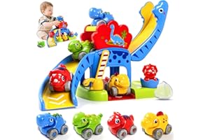 Marstone Toddler Toys for 1 Year Old Boy Gifts: Dinosaur Slide with 4 Animal Cars Educational Baby Toys 12-18 Months, First 1st Birthday Gifts for Kids, Girls, Push Car Race Track for Toddlers 1-3