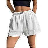 Floerns Women's Elastic Waist Wide Leg Shorts Casual Textured Shorts with Pocket