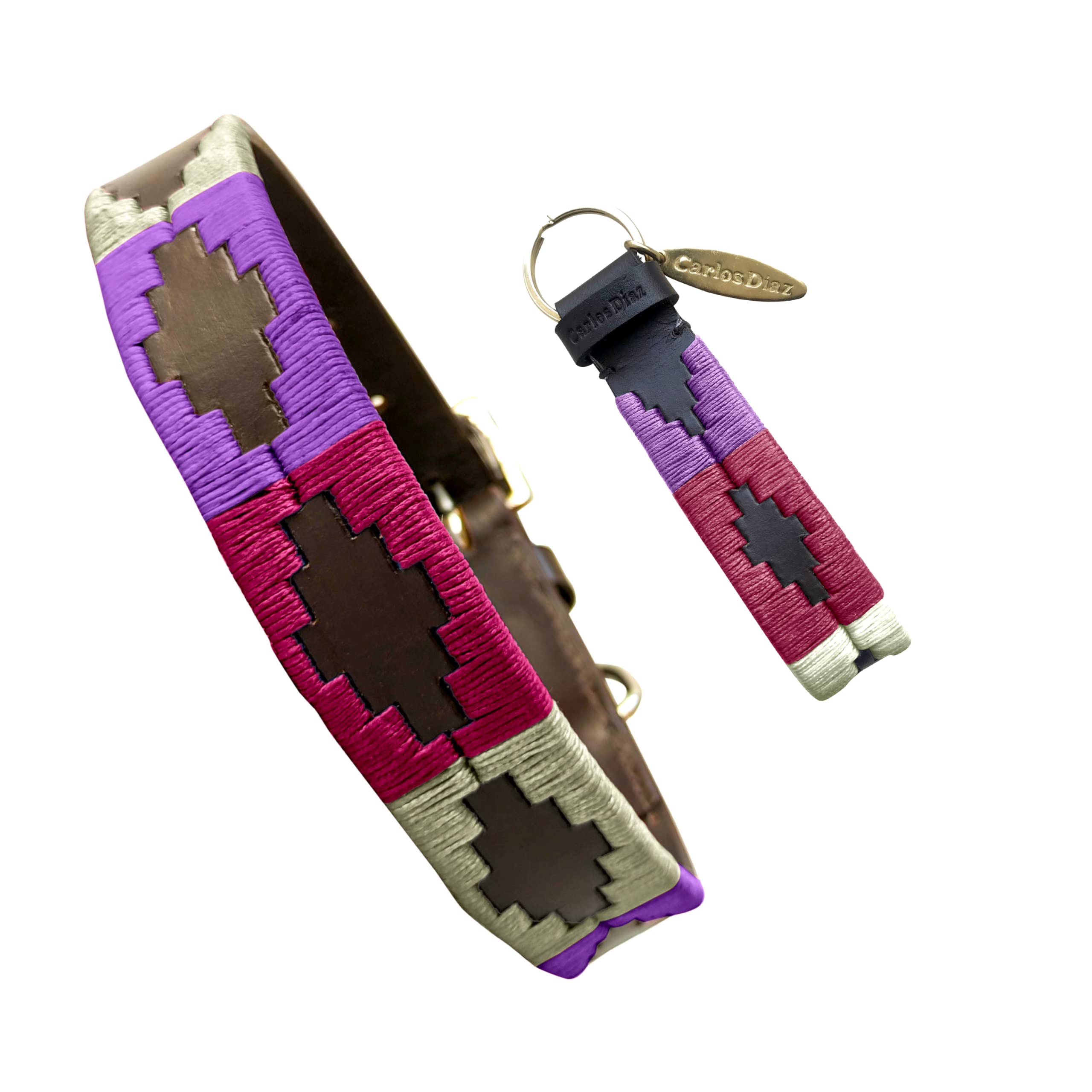 Carlos Diaz Genuine Leather Waxed Embroidered Polo Dog Collar XXS