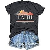 Christian Shirts for Women Faith Can Move Mountains T-Shirt Christian Graphic Tees Religious Sayings Tee Tops