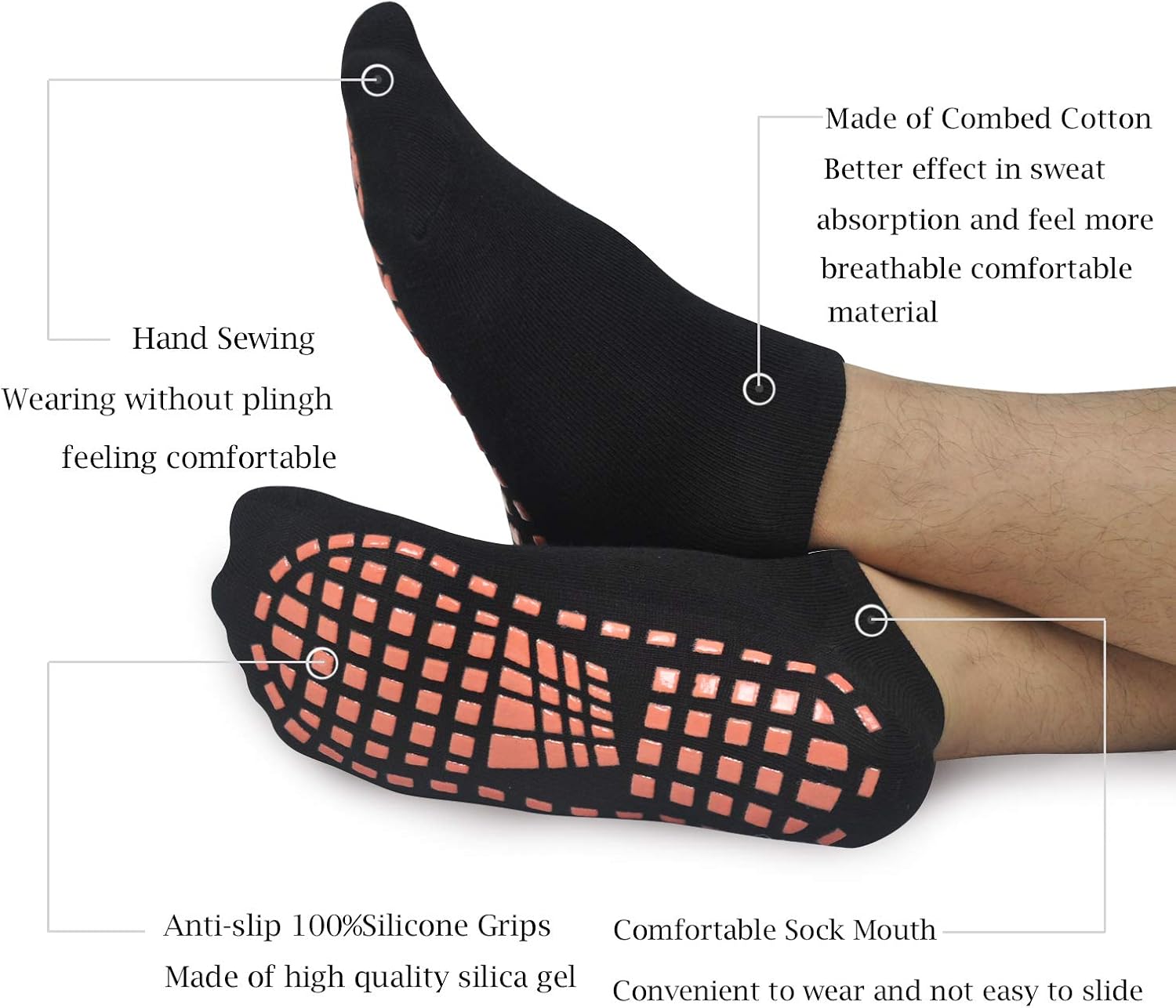 Sticky Grips Socks For Men 3 Pack Floors Non Skid Slip Yoga Pilates Slipper Sox: Clothing