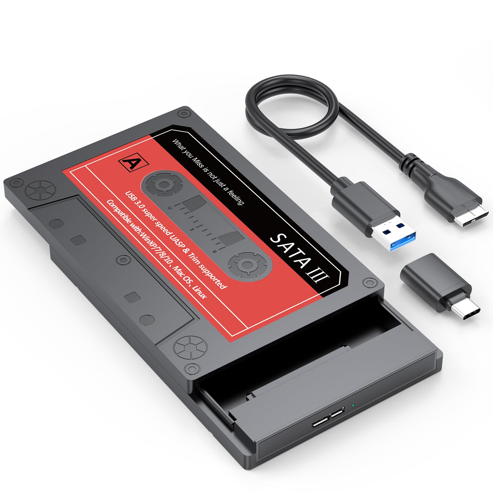 Photo 1 of **MISSING USB PLUG IN*** 2.5 SSD Enclosure with USB C Adapter, Internal Solid State Drive Case Read SATA to USB3.0 Tool-Free for 2.5 Inch SSD Hard Drive, SATA III Support UASP, up to 6TB